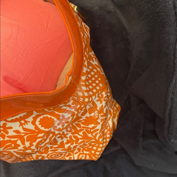 Tory Burch Vibrant Orange Floral Tote - Picture 3 of 9